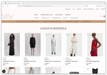 Kategorisiden Kjoler og nederdele i webshoppen majrotates.dk med produktgitter og priser
