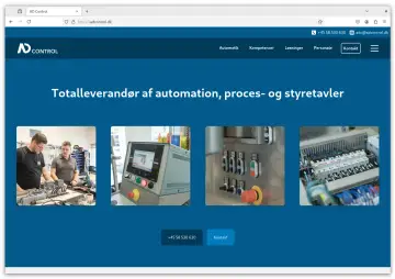 Forsiden af adcontrol.dk med billedgalleri af automation, proces- og styretavler