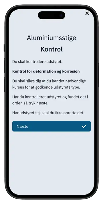 Kontrol af aluminiumsstige for deformation og korrosion i TrackTool-appen